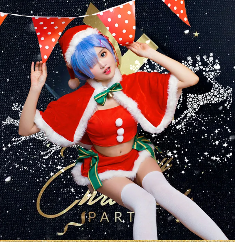 Аниме! Рождественский костюм Re: жизнь в другом мире от нуля Рем красная Милая