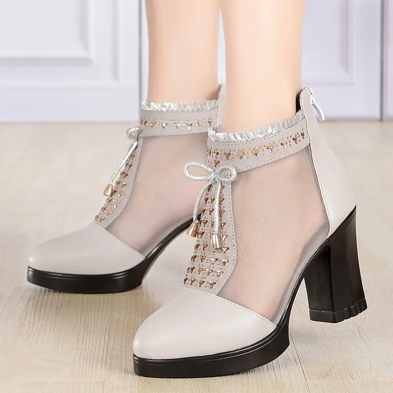 Женские зимние сапоги Удобные дышащие женские кружевные fishmouth чистая обувь из