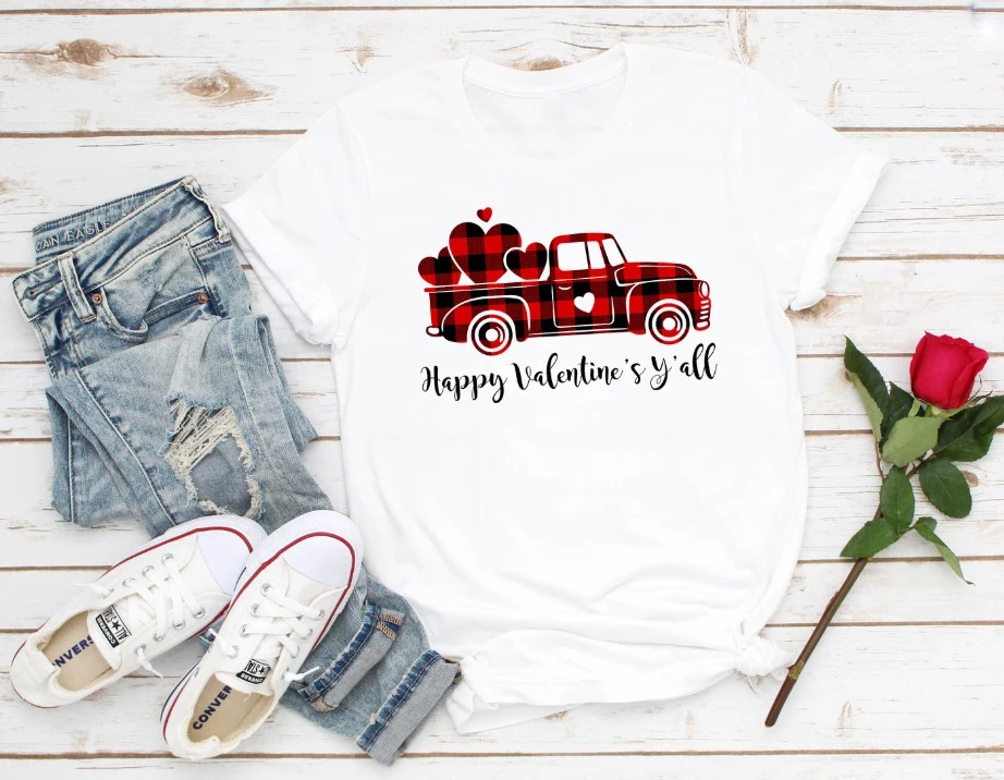 Футболка на День святого Валентина рубашки в красную клетку с рисунком буйвола