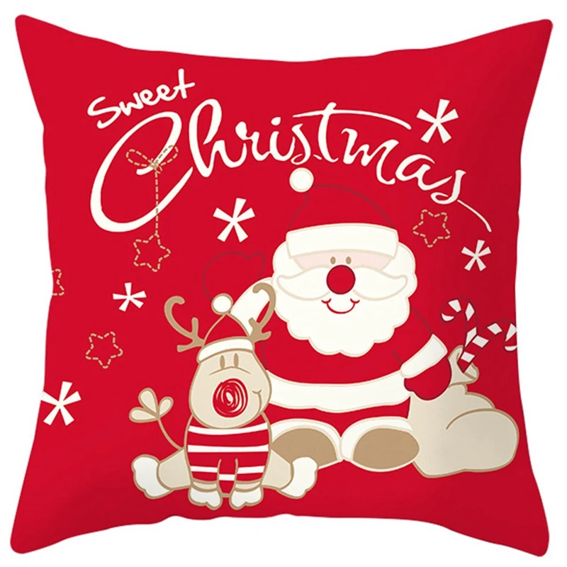 

Red Xmas Cushion Covers,Christmas Cotton Linen Square Pillow Covers Christmas Decorative Throw Pillow Covers