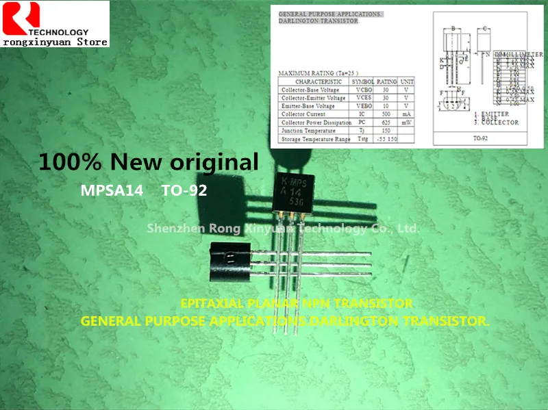 

100% Новый оригинальный MPSA14 A14 MPSA14-AT/P MPSA14-AT/PF EPITAXIAL PLANAR NPN транзистор