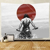samurai tapestry 80x60inches soft flannel asian japan red sun pattern art wall hanging tapestries for living room bedroom decor