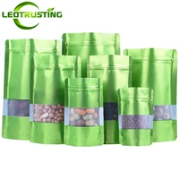100pcs stand up matte green aluminum foil window zip lock pouches jewelry hardware buttery capsule t shirt gifts packaging bags