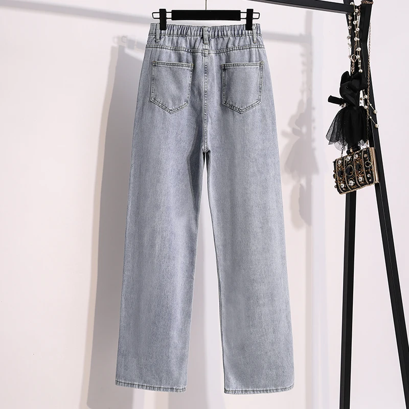 High Waist Wide Leg Pants Women High Street Jeans Plus Size Straight Loose Drape Trousers Spring and Autumn