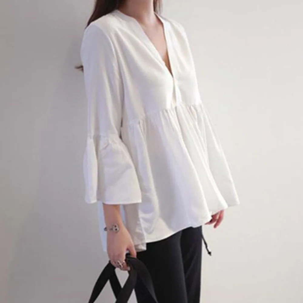 Женская блузка с V образным вырезом однотонная Свободная Повседневная Блузка