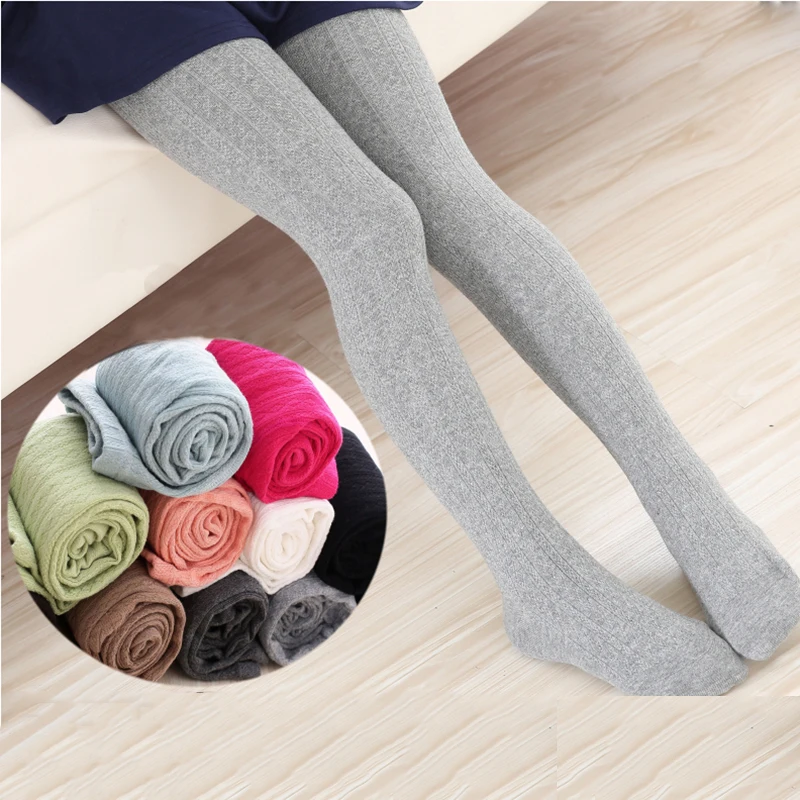 

Solid Color Spring Autumn Girl Cotton Tights 2-10T Kids Knitted Pantyhose Stockings Children Tights For Baby Girls Pantyhose