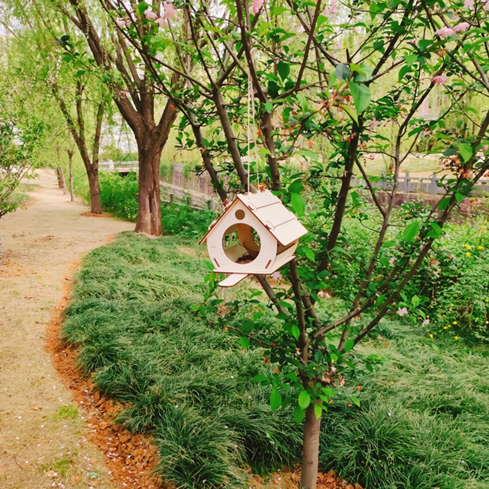 

Creative Wooden Bird House Breeding Cage Box Feeding Nest Garden Backyard Balcony Pendant Simulation Fence Birdhouse Home Deco