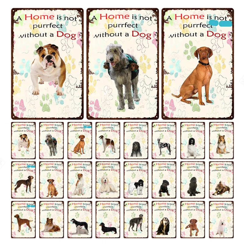 

"a Home Is Not Purrfect Without A Dog" Metal Sign Tin Poster Vintage Dog Art Home Decor Bar Pet Animal Wall Art Painting