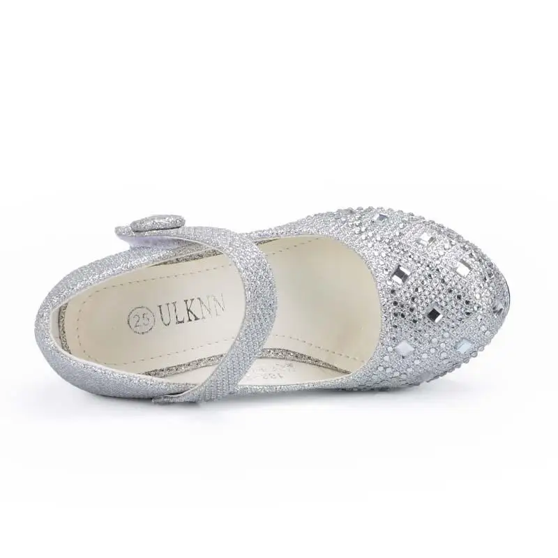 

Children Princess Shoes for Girls Sandals High Heel Glitter Shiny Rhinestone Enfants Fille Female Party Dress Shoes