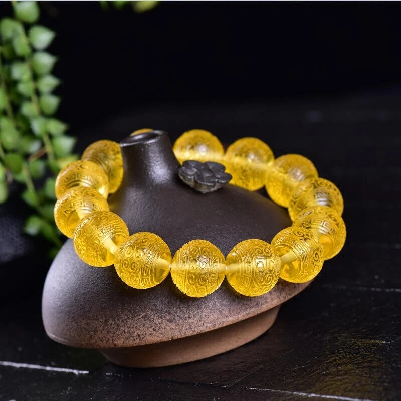 Янтарный медовый воск одно кольцо резной браслет натуральный фиолетовый задняя