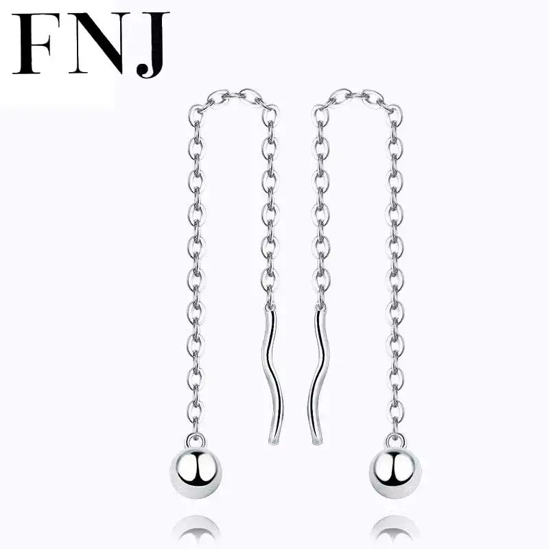 

Женские серебряные сережки-подвески FNJ, длинные серьги из 100% серебра 925 пробы с кисточкой и бусинами, ювелирные украшения