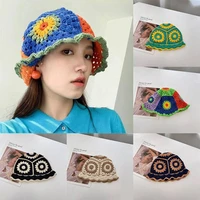 fisherman hat handmade hollow flower knitted and summer sunscreen sun women crochet color matching hat basin hat spring