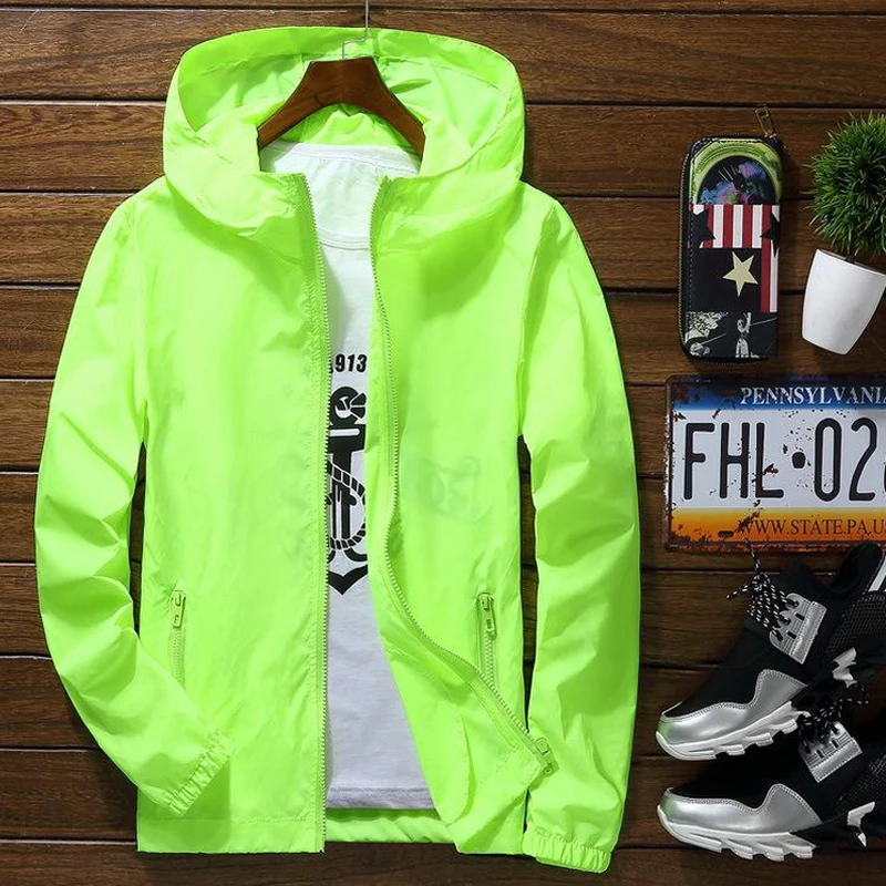 

Plus Size New Spring Summer Bomber Jacket Men Women Casual Solid Windbreaker Zipper Thin Hooded Coat Outwear Male Jacket Ceket