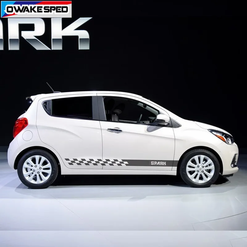 1 компл. Спортивные полосы автомобиля дверь юбка наклейка для Chevrolet Spark 2011-19 гоночный стиль обе стороны Авто Декор виниловые наклейки
