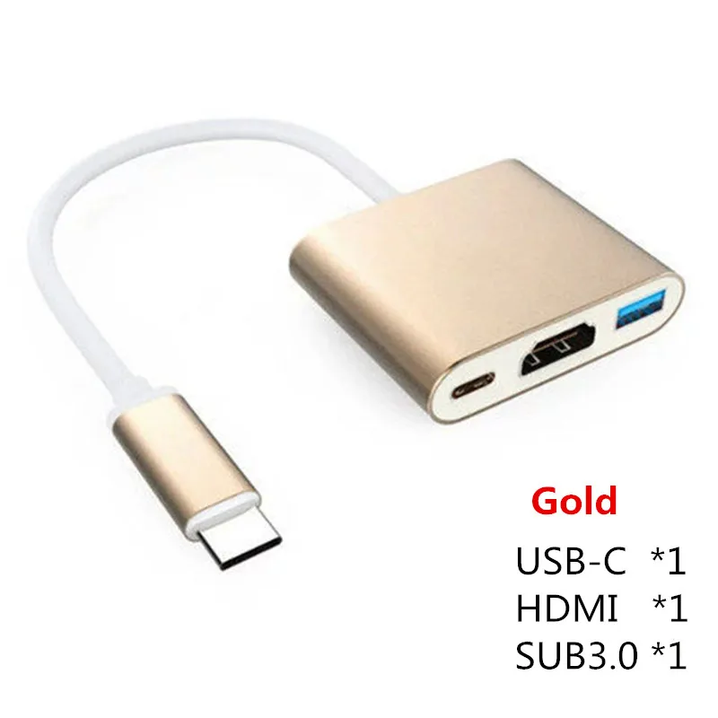 Высокоскоростное зарядное устройство с 3 usb-портами для USB3.0 4K HDMI USB-C OTG адаптер для порт зарядки Micro USB для смартфонов Apple Macbook Планшетные ПК ноутбука, настольного компьютера, аксессуары - Цвет: Gold