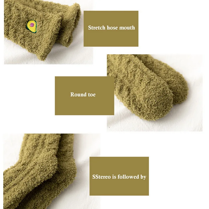 Зимние теплые коралловые Флисовые женские длинные носки с вышивкой домашние для