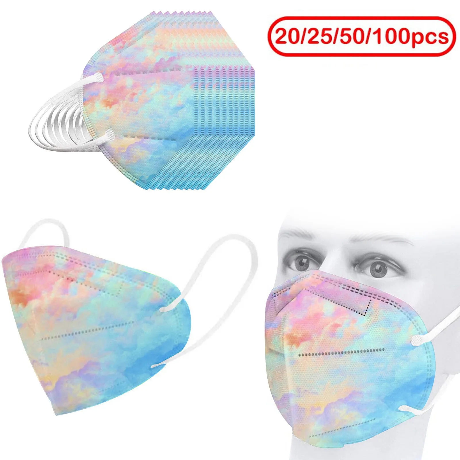 

50/100 Pcs Tie-dye In Stock Masks For Kids Children Child Girl Boy Foldable Outdoor Facemask Air Purifying Cosplay Breathable