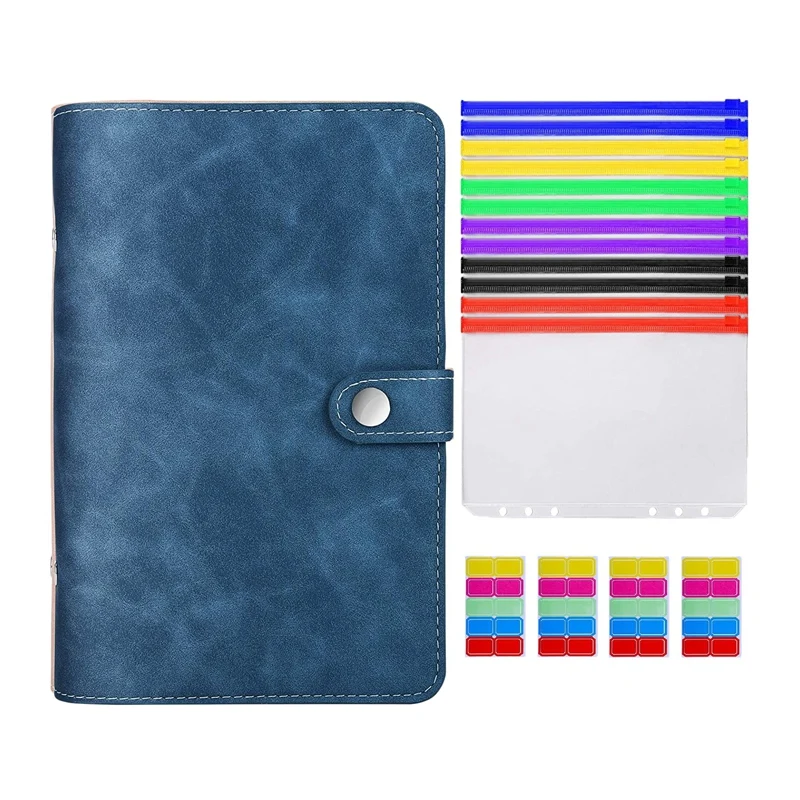 

PU Leather Budget Binder Refillable Binder with Colored Binder Zipper Pouches Clear Loose Leaf Bags Cash Envelopes
