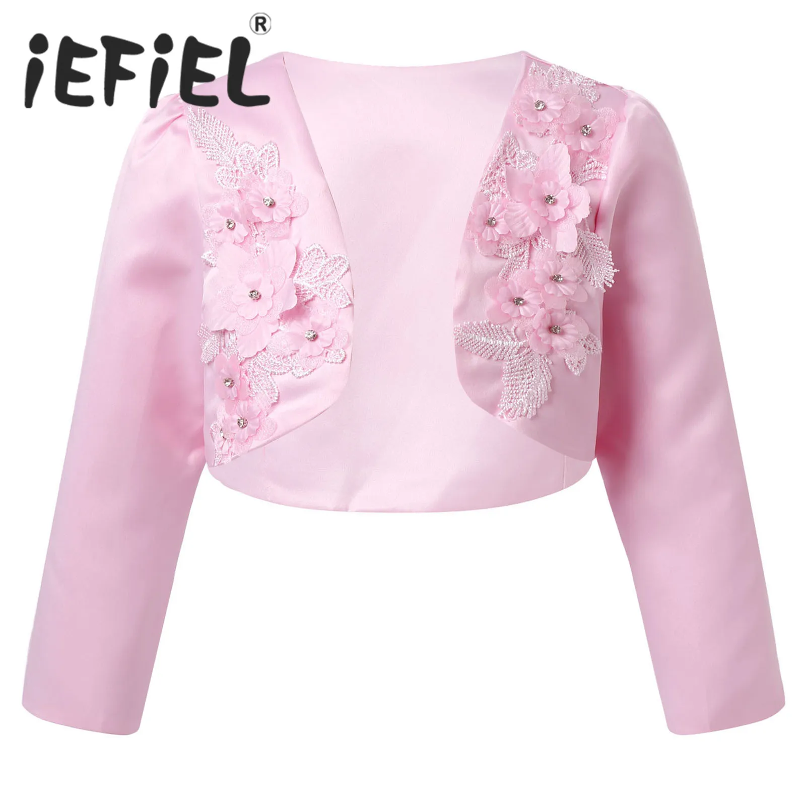 

Elegant Girls Flower Bolero Jackets Long Sleeve Bridal Wedding Shrug Cape Match for Party Dress Children Cloak Shawl Outerwear