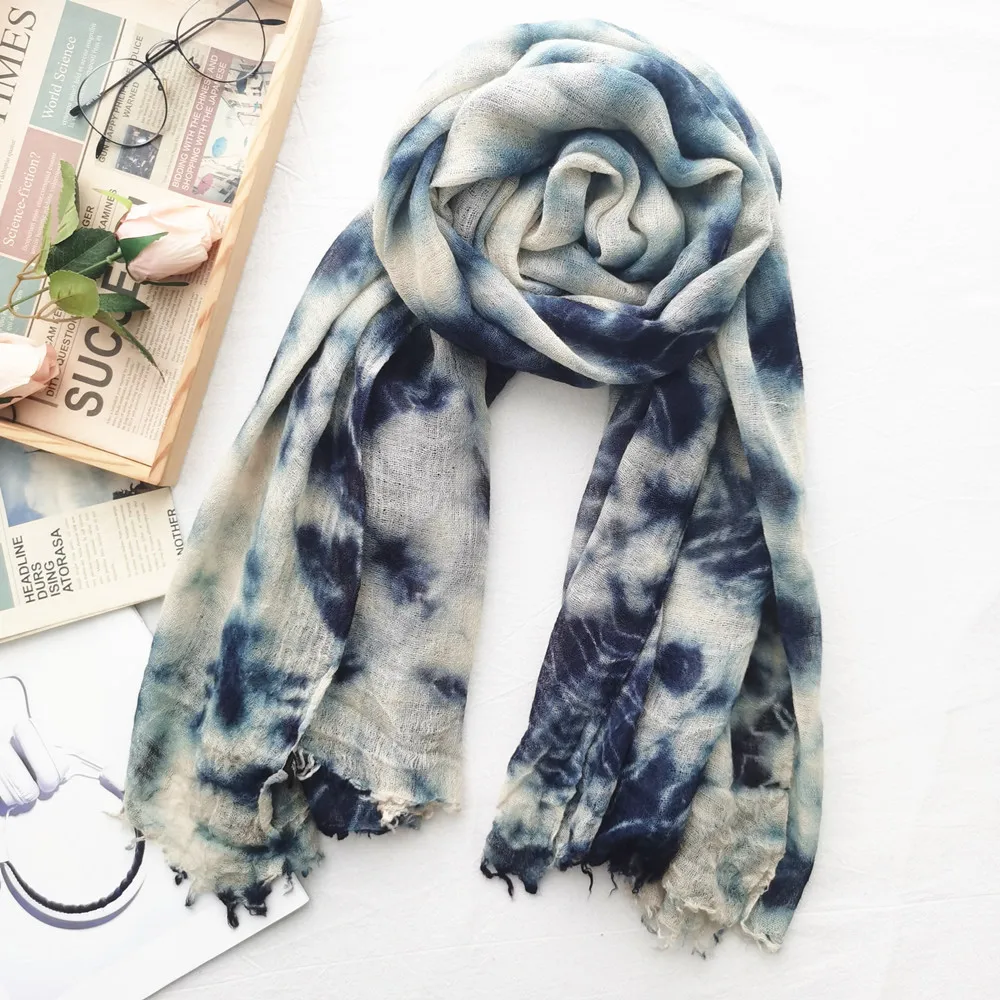

Handmade Tie-Dyed Scarf Women's New Thin Wool Scarf Women's Autumn and Winter Shawl Cross-Border Scarf Retro Style