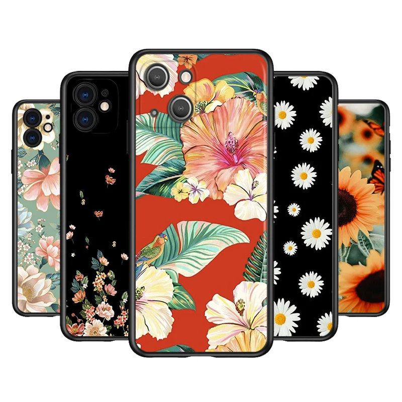 

Daisy Sunflower Floral Silicone Cover For Apple IPhone 13 12 Mini 11 Pro XS MAX XR X 8 7 6S 6 Plus 5S SE Phone Case