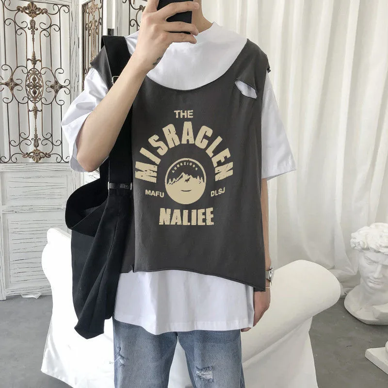 

2021 Cool Patckwork T Shirt Men Japanese Harajuku Tops Streetwear Casual Fashion Funny Summer Japan Half Sleeve Tshirts Males