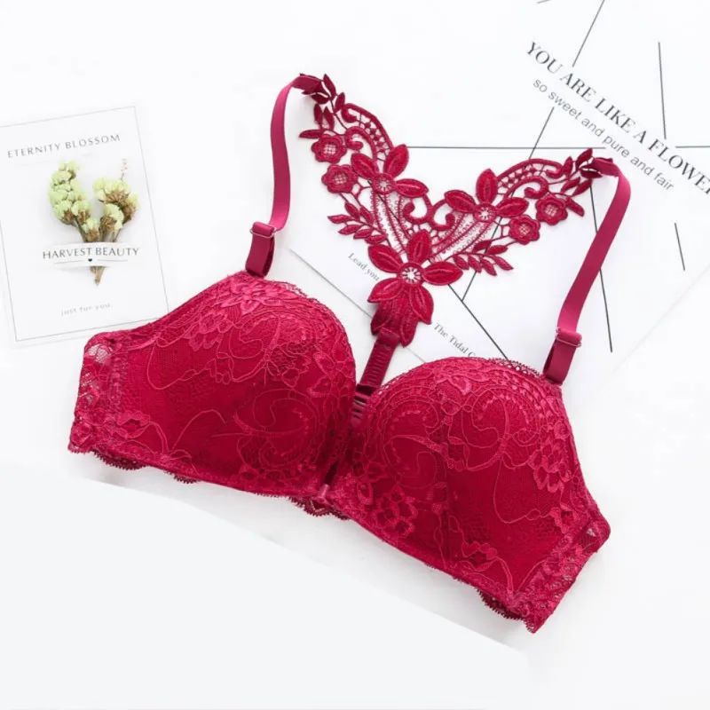 2018 кружевные бюстгальтеры с цветочной вышивкой бюстгальтер пуш-ап застежкой