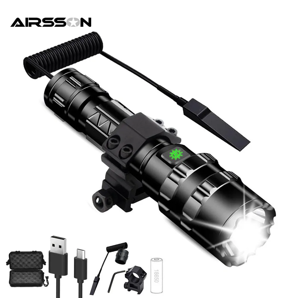 

Tactical LED Flashlight 1600 Lumen USB Rechargeable L2 Flashlight Ultra Bright Torch with Gun Mount Outdoor Hunting Weapon Light