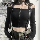 Футболка YBYR Женская трикотажная в готическом стиле, хлопковая короткая Модная стильная рубашка, пикантная уличная одежда, черный цвет, весна-лето