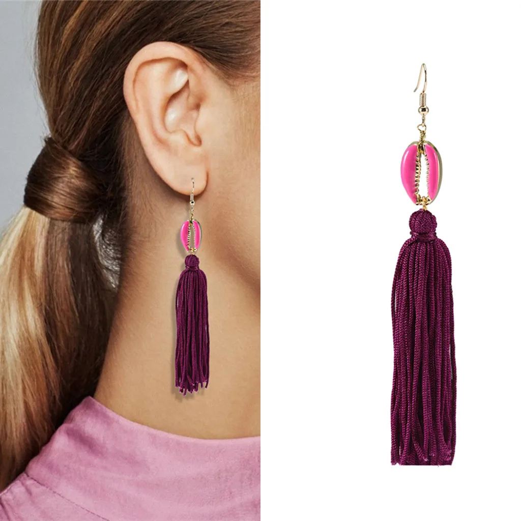 Модные длинные висячие серьги с кисточками массивной оболочкой очаровательные