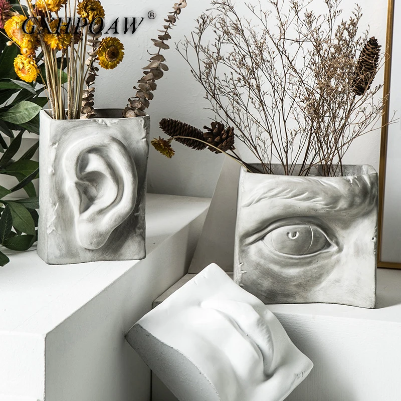 Nordic Home Decor Ceramic Vase For Dried Flowers Vase Human Face Three Views Design Home Decoration Vase Aesthetic Room Decor