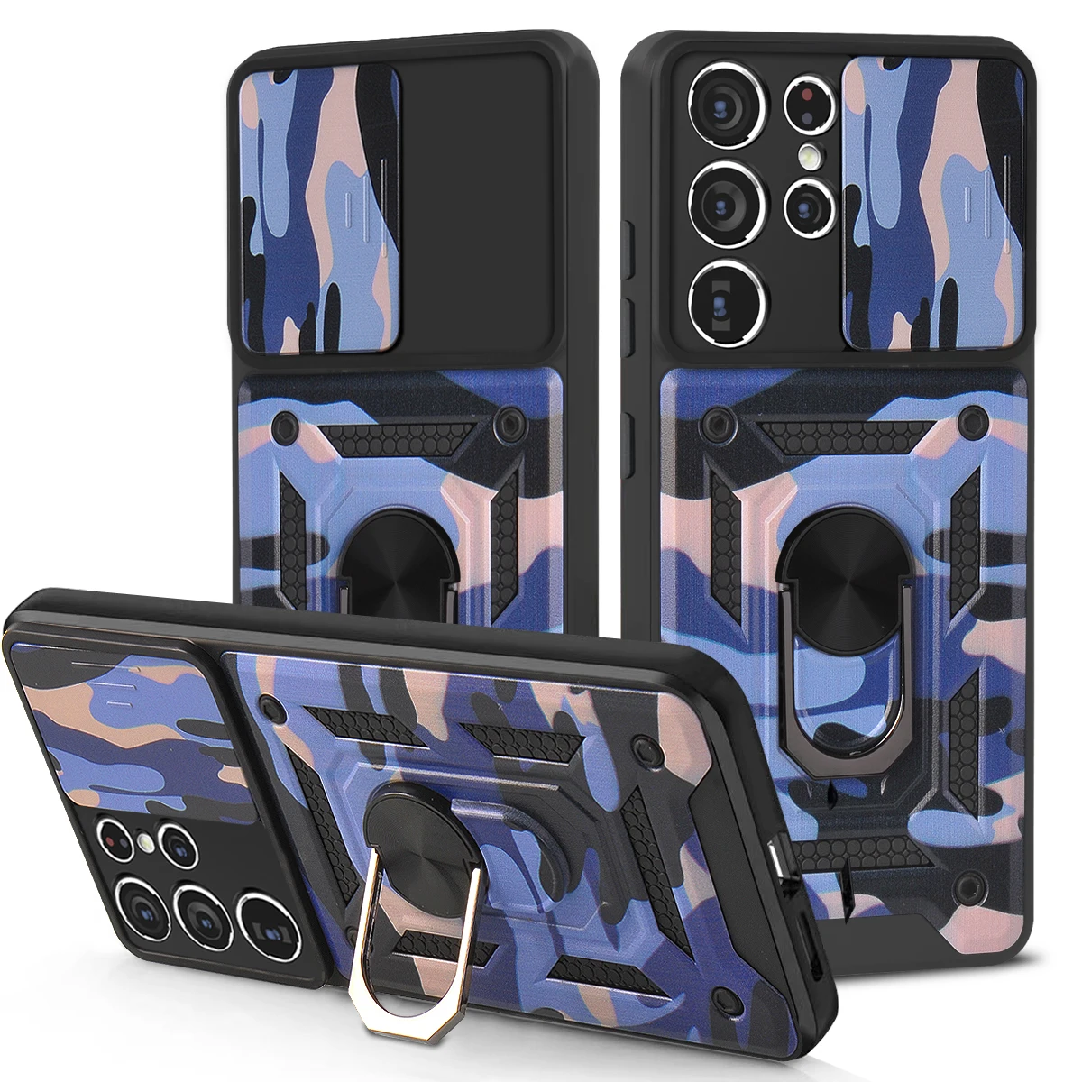 

Armor Shockproof Anti-fall Protection Phone Case for iPhone 11 12 13 Pro Max Rugged Camouflage Push Window Bracket Back Cover