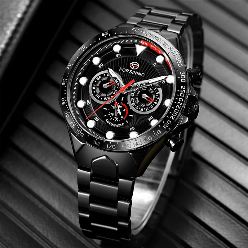 FORSINING нержавеющая сталь мужские наручные часы автоматические механические