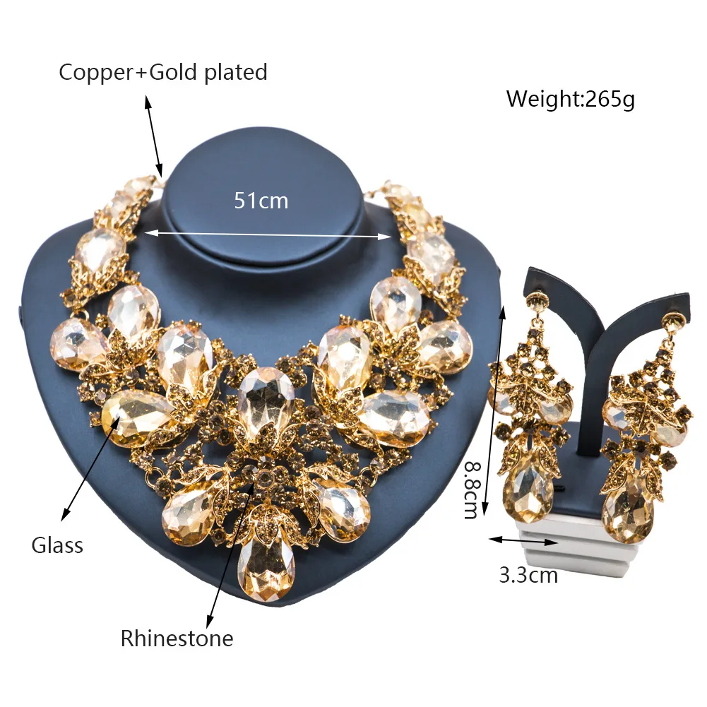 Роскошный набор ювелирных изделий для женщин на вечеринку 2021 ГОД ДЕШЕВО Большой дубайский набор золотых разноцветных сережек с подвеской и ожерельем F1084 Statement CACARE.