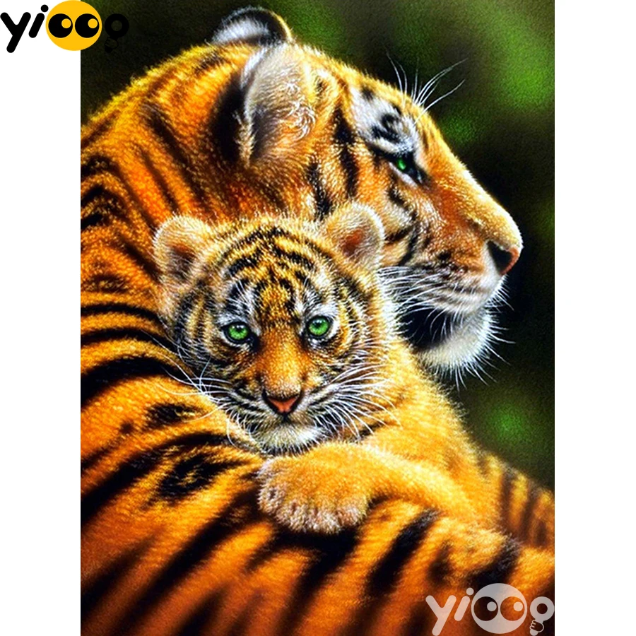 

Full Square/Round Drill Diamond Painting Cross Stitch Embroidery Tiger and Baby Rhinestone Mosaic Home Decor Gift AX2892