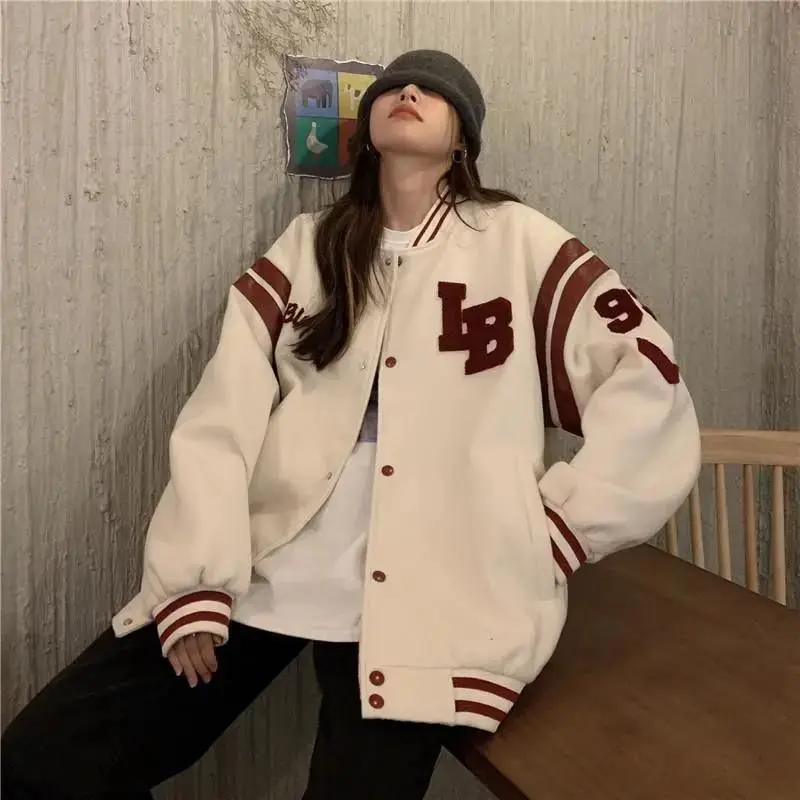 

Women's Jacket Letter Embroidery American Harajuku Style Female Jacket Oversize Baseball Uniform Couple Loose Bf Woman Clothes