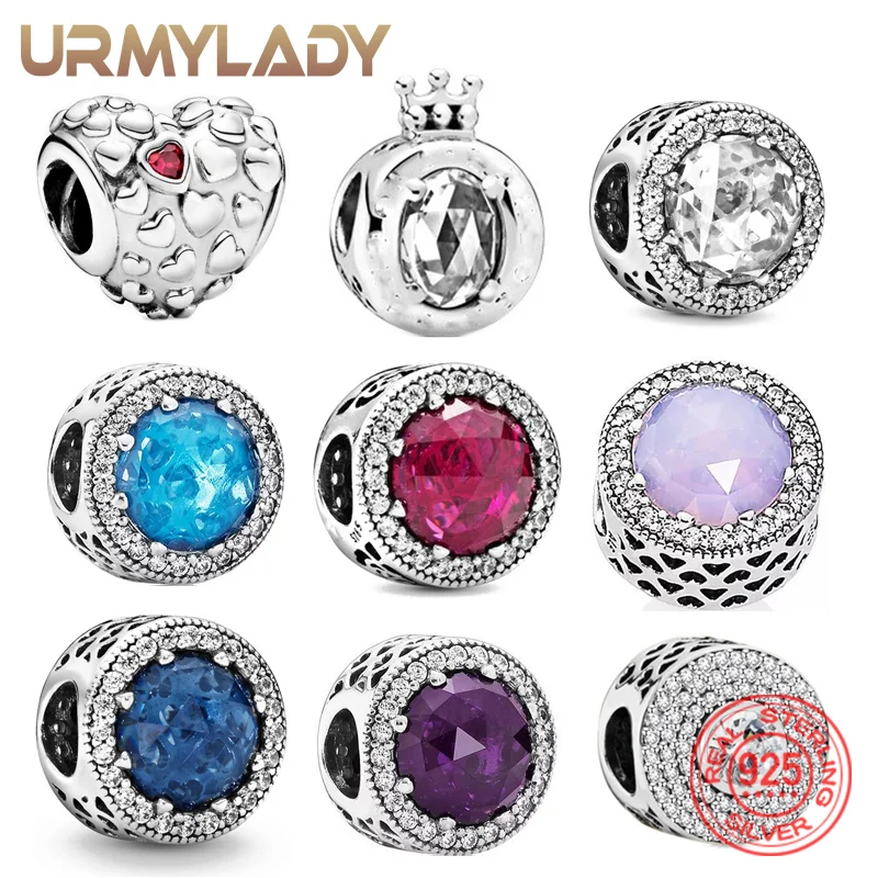 

URMYLADY 925 Sterling Silver 10mm Round Zircon AAA Heart Charm Beads Bracelet Pendant For Women Wedding Celebration Jewelry