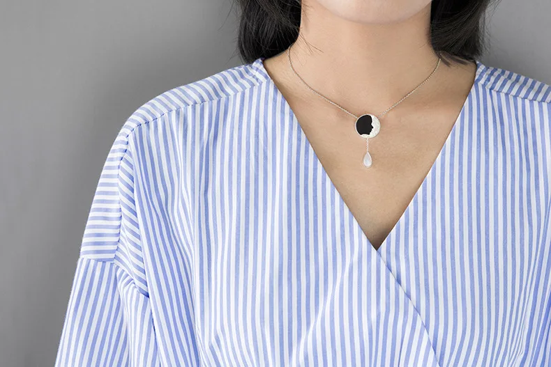 INATURE Good Night 925 Sterling Silver Fashion Abstract Moon Face Pendant Necklace for Women Jewelry Bijoux