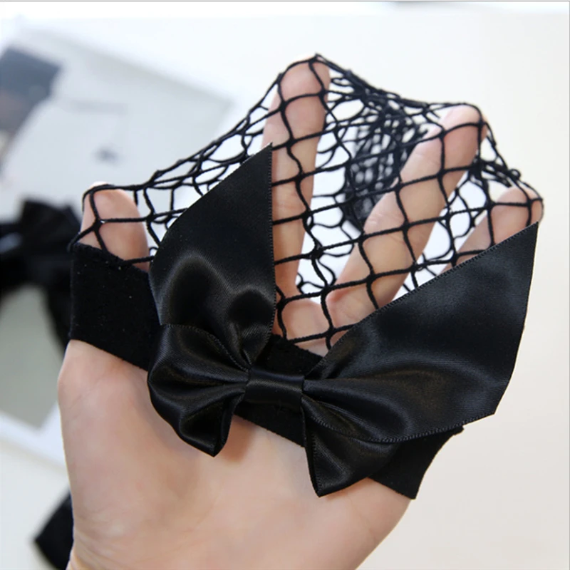 Женские ажурные носки до щиколотки короткие с рюшами и бантом сетчатые кружевные