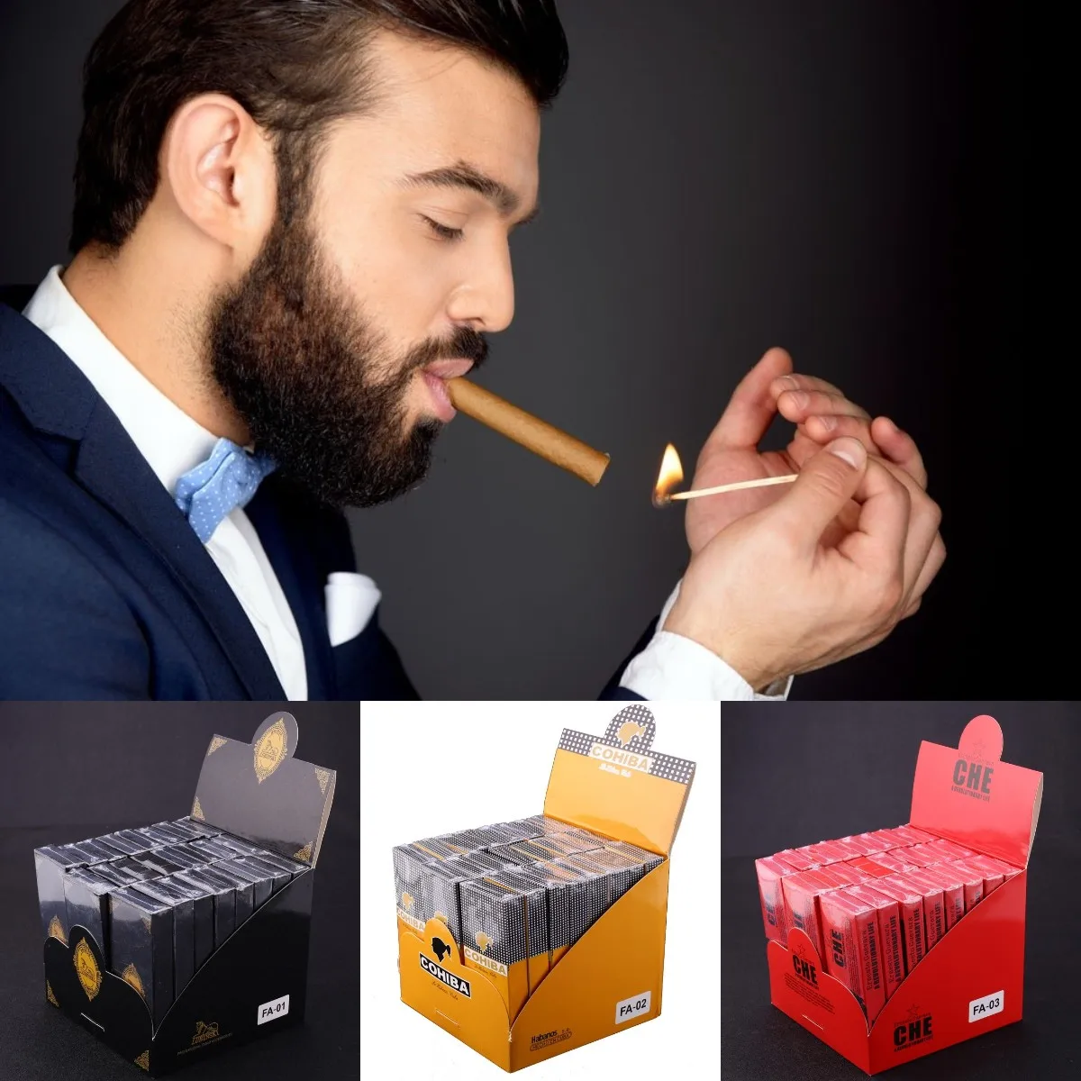 

2 Pack(50pcs) Extra Long Wood Pack Box Cigar Matches Gentleman's Way of Lighting Cigars
