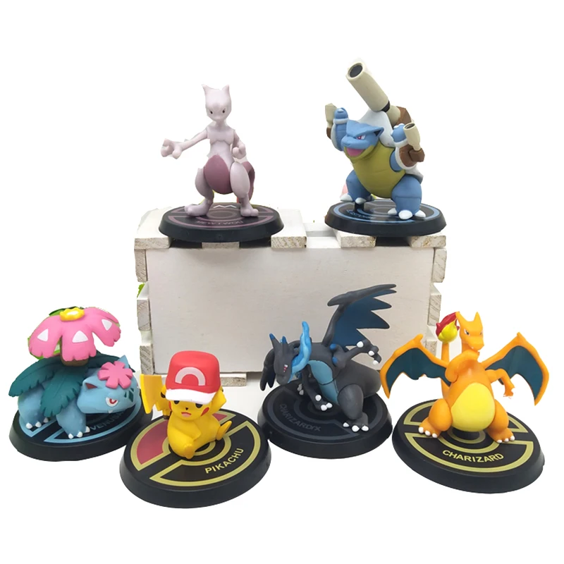 

TAKARA TOMY 6pcs/set Pokemon Pikachu Mewtwo Charizard Venusaur Blastoise Anime Model Figure PVC Toys 3-8CM