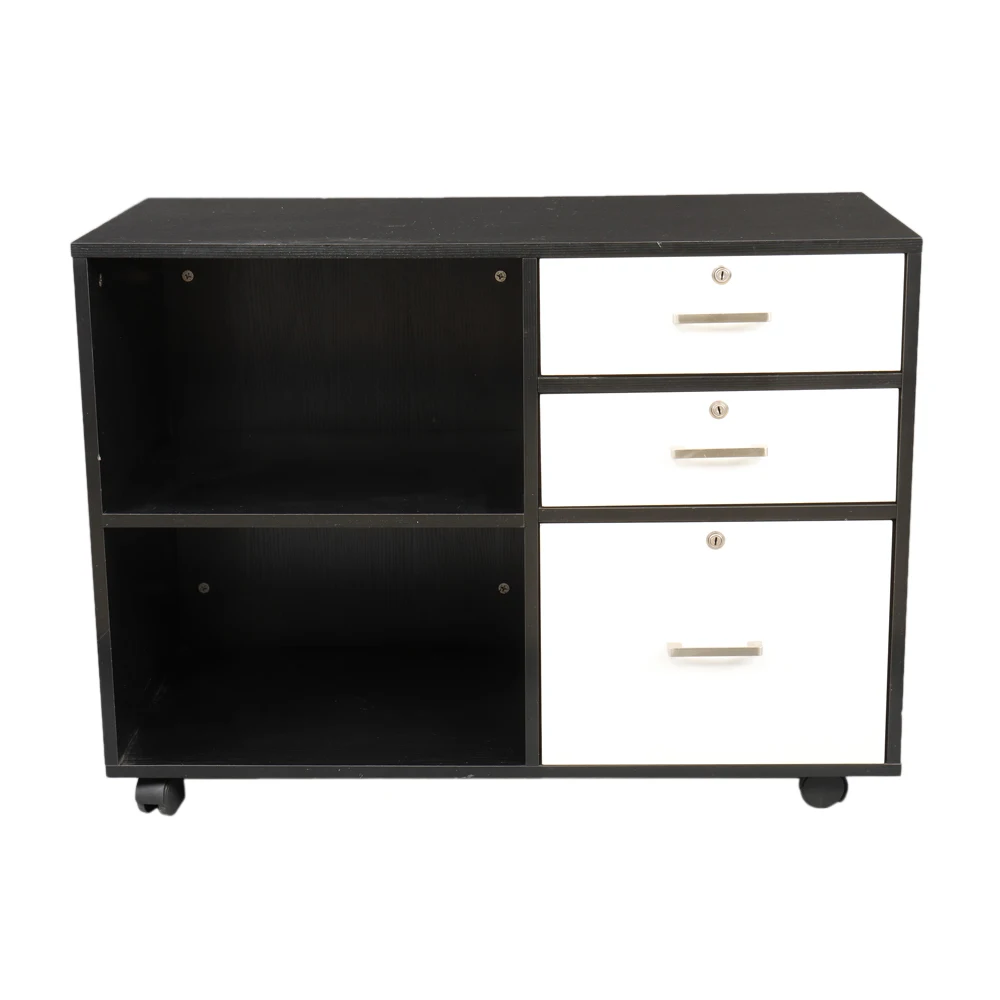 

【USA READY STOCK】FCH，Wood，White And Black，File Cabinet with 3 Drawer and 2 Open Shelves，Office Furniture，P2 Grade MDF & Melamine