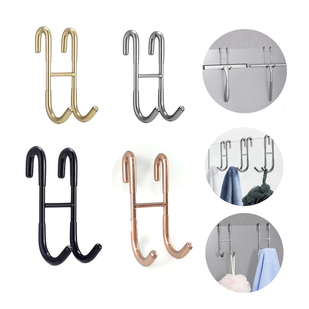 

2/4 Pack Over Shower Glass Door Hook, Plated Gold, 304 Stainless Steel Rack Hooks, Bathroom Frameless Drilling-Free Hanger