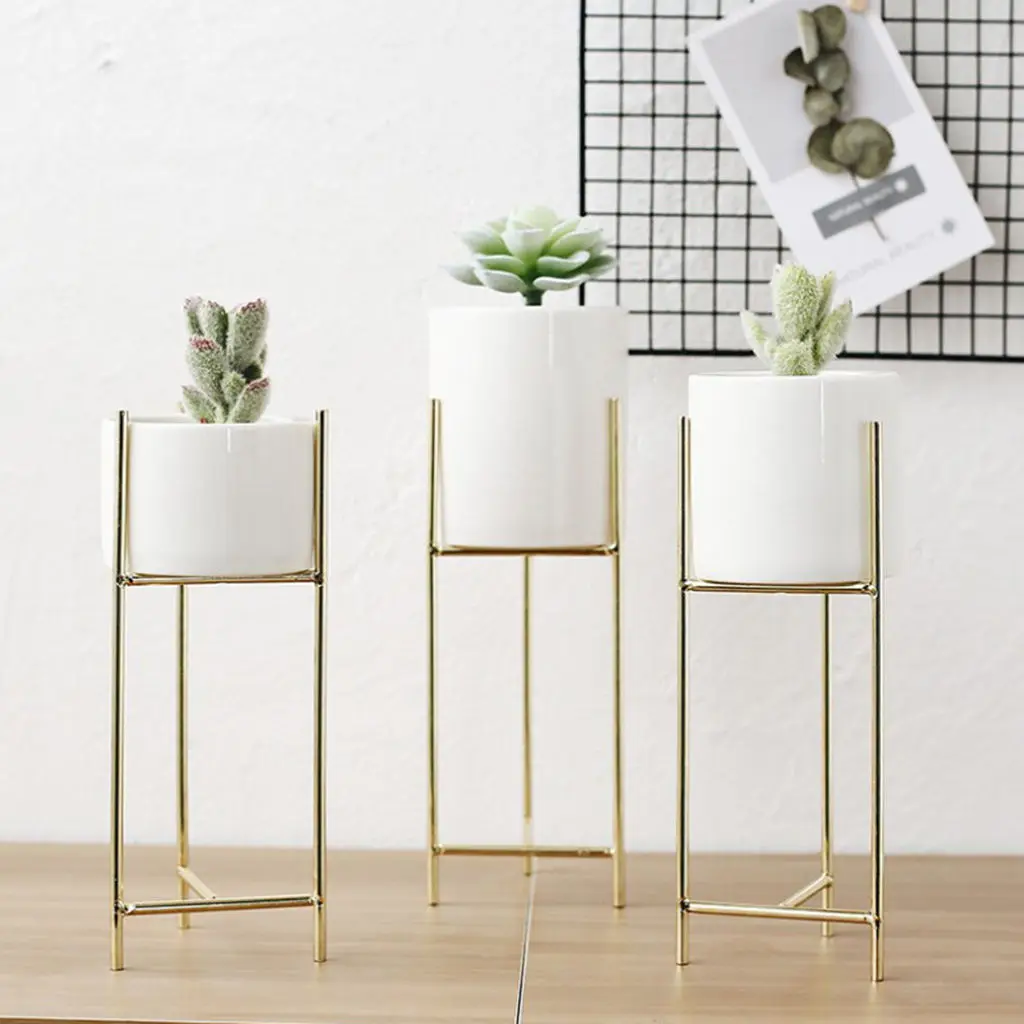 3х керамическая ваза для цветов и растений с железным держателем домашнего