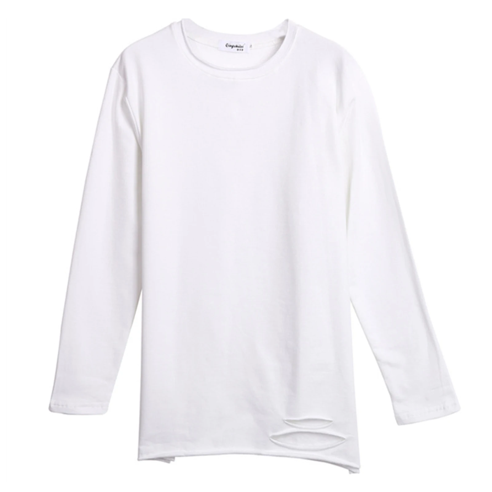 

Women Blouses Autumn Long Sleeve O Neck Solid Color Ripped Hole Loose Blouse woman fashion 2021 elegant ropa de mujer Streetwear