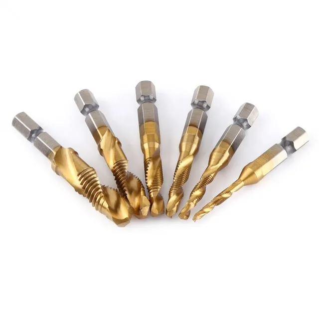 6pcs Set HSS 4241 Hex Shank Spiral Tap Countersink Drill Reamer Titanium Soft Metal Tapping Chamfering Tool Metric M3*4*5*6*8*10 |