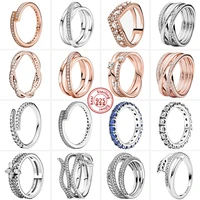 925 sterling silver original fine pantaro rings pav%c3%a9 clear zircon sparkling row eternity round ring for women europe jewelry diy