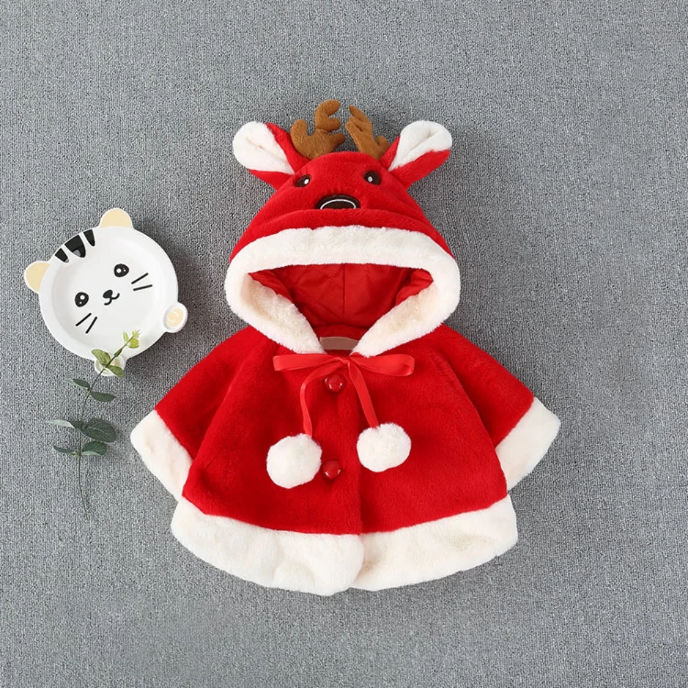 

Baywell/Рождественская накидка с капюшоном и рисунком лося для маленьких девочек от 0 до 3 лет, Детский пиджак из флиса, пальто одежда для малыше...