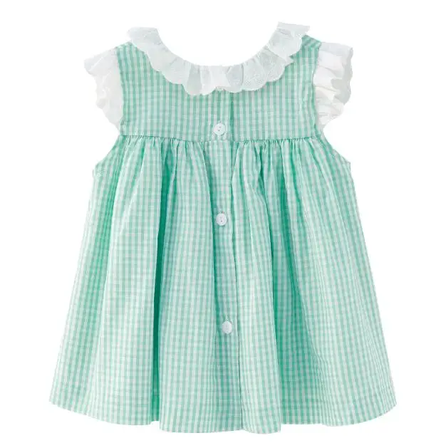 

2021 summer baby girl plaid dress kids casual cute lace stitching sleeveless princess dress