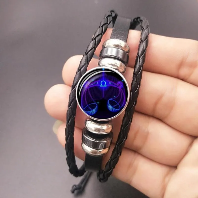 12 Созвездие браслет Знак зодиака Кожаный Браслет Близнецы Рак Лев стекло